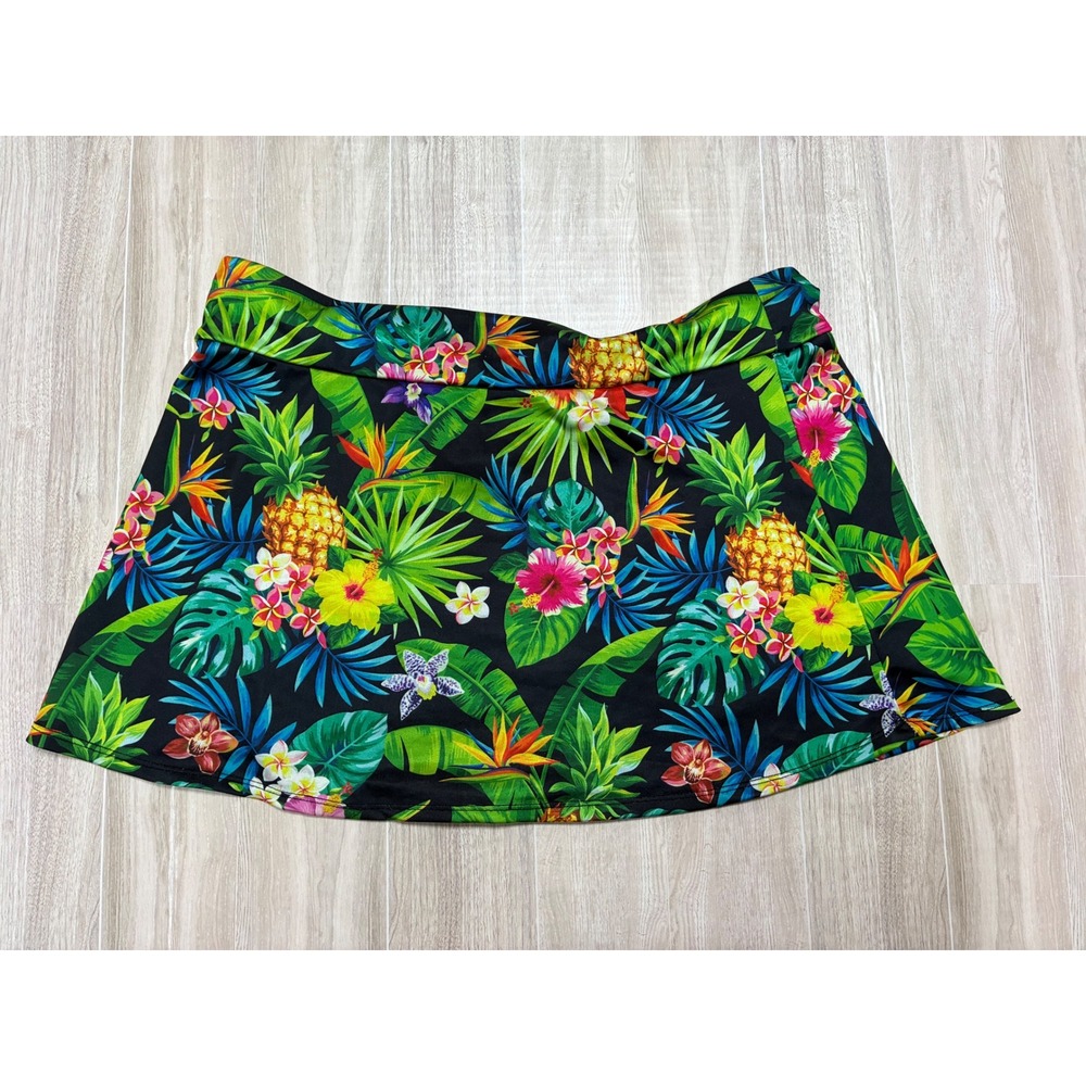 Alex Vando Womens Tropical Pineapple Floral Swim Skirt Black Multicolor Large - Picture 3 of 3